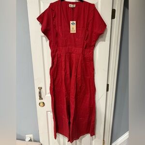 Scarlet Red Dress with Button Detail